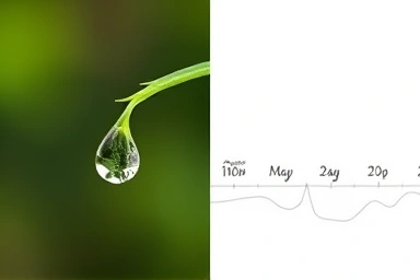 Dewdrop symbolizing new life and abstract timeline of early pregnancy.